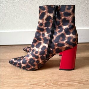 Betsey Johnson Kassie Leopard Fabric Pointed-Toe Ankle Bootie, 9M